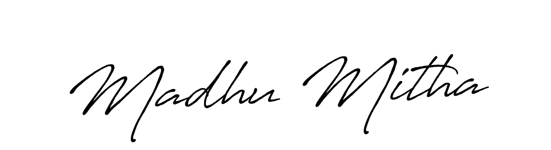 The best way (Antro_Vectra_Bolder) to make a short signature is to pick only two or three words in your name. The name Madhu Mitha include a total of six letters. For converting this name. Madhu Mitha signature style 7 images and pictures png