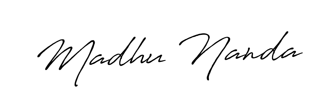 How to make Madhu Nanda name signature. Use Antro_Vectra_Bolder style for creating short signs online. This is the latest handwritten sign. Madhu Nanda signature style 7 images and pictures png