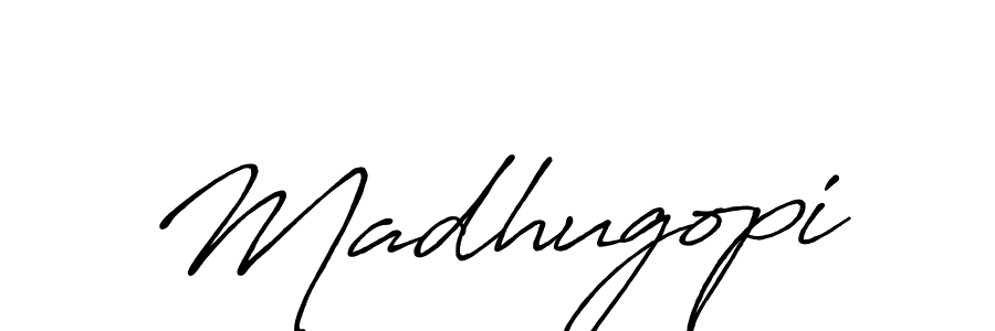 Use a signature maker to create a handwritten signature online. With this signature software, you can design (Antro_Vectra_Bolder) your own signature for name Madhugopi. Madhugopi signature style 7 images and pictures png