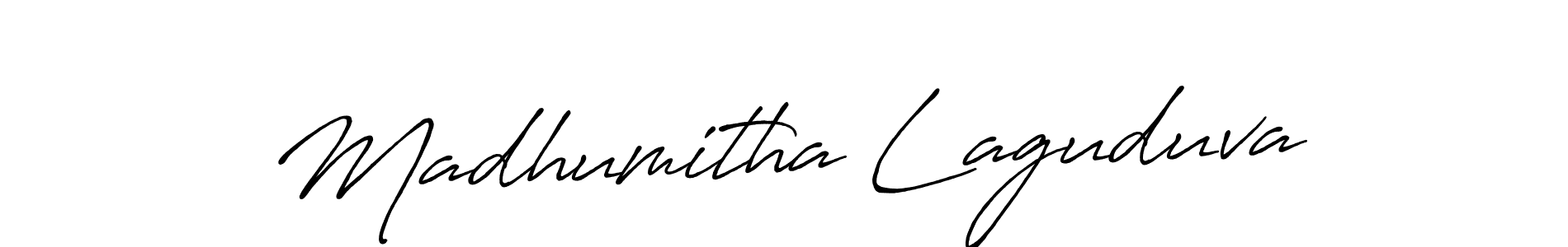 You should practise on your own different ways (Antro_Vectra_Bolder) to write your name (Madhumitha Laguduva) in signature. don't let someone else do it for you. Madhumitha Laguduva signature style 7 images and pictures png