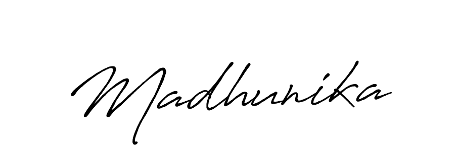 Madhunika stylish signature style. Best Handwritten Sign (Antro_Vectra_Bolder) for my name. Handwritten Signature Collection Ideas for my name Madhunika. Madhunika signature style 7 images and pictures png