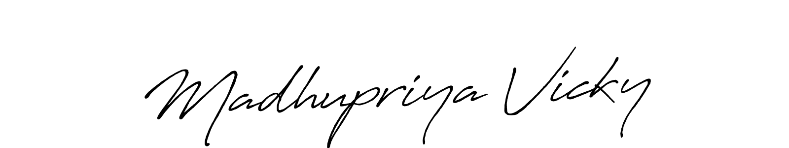 Also we have Madhupriya Vicky name is the best signature style. Create professional handwritten signature collection using Antro_Vectra_Bolder autograph style. Madhupriya Vicky signature style 7 images and pictures png