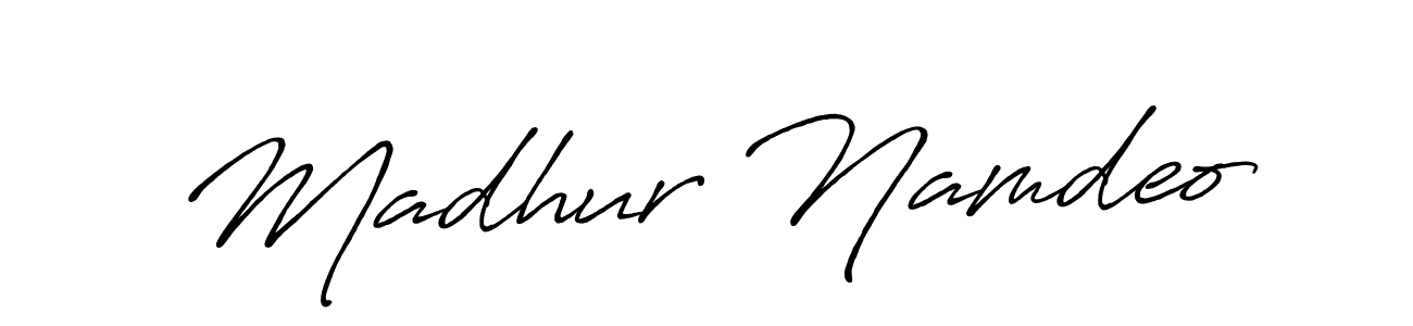 The best way (Antro_Vectra_Bolder) to make a short signature is to pick only two or three words in your name. The name Madhur Namdeo include a total of six letters. For converting this name. Madhur Namdeo signature style 7 images and pictures png