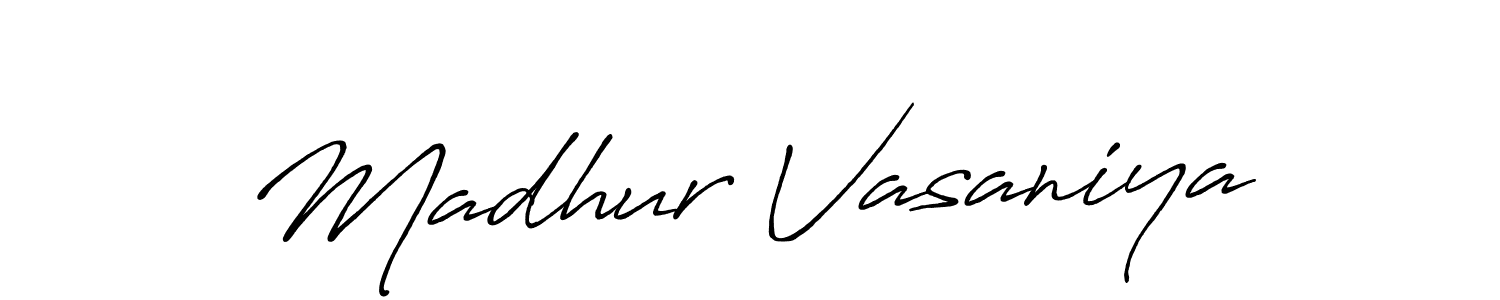 Make a beautiful signature design for name Madhur Vasaniya. With this signature (Antro_Vectra_Bolder) style, you can create a handwritten signature for free. Madhur Vasaniya signature style 7 images and pictures png