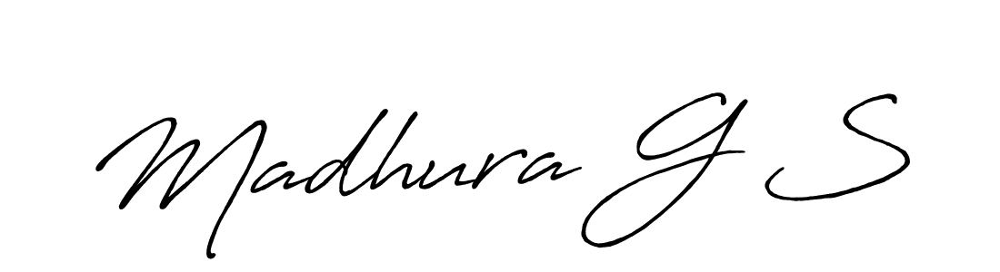 Make a beautiful signature design for name Madhura G S. With this signature (Antro_Vectra_Bolder) style, you can create a handwritten signature for free. Madhura G S signature style 7 images and pictures png