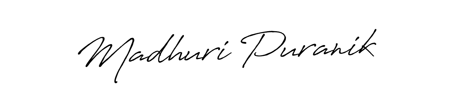 Make a beautiful signature design for name Madhuri Puranik. With this signature (Antro_Vectra_Bolder) style, you can create a handwritten signature for free. Madhuri Puranik signature style 7 images and pictures png