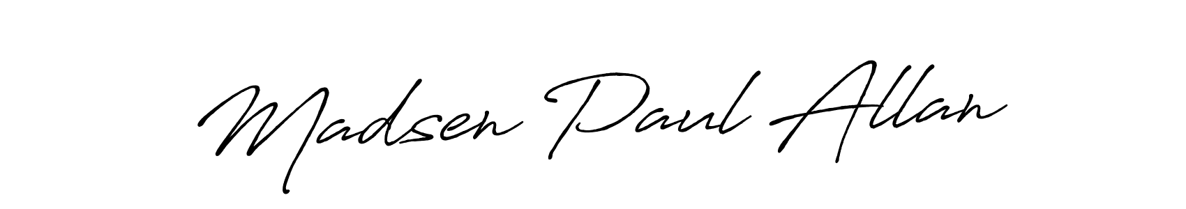 The best way (Antro_Vectra_Bolder) to make a short signature is to pick only two or three words in your name. The name Madsen Paul Allan include a total of six letters. For converting this name. Madsen Paul Allan signature style 7 images and pictures png