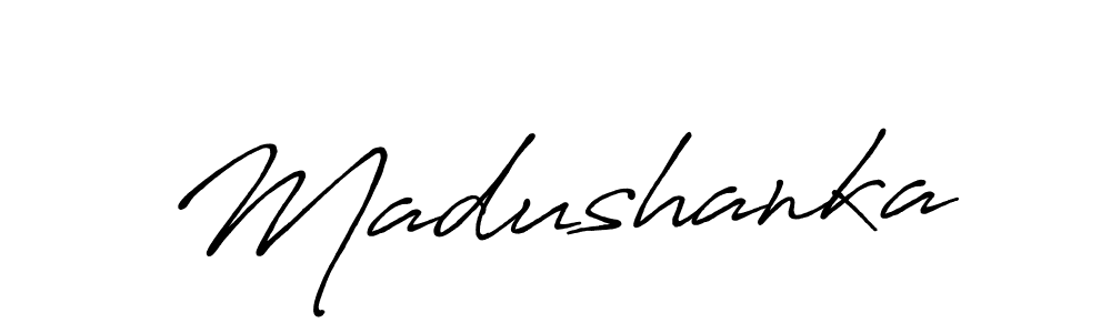 Use a signature maker to create a handwritten signature online. With this signature software, you can design (Antro_Vectra_Bolder) your own signature for name Madushanka. Madushanka signature style 7 images and pictures png