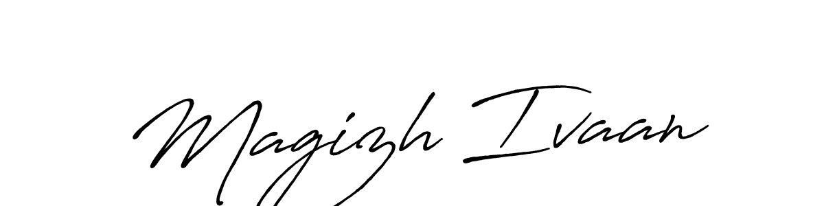 This is the best signature style for the Magizh Ivaan name. Also you like these signature font (Antro_Vectra_Bolder). Mix name signature. Magizh Ivaan signature style 7 images and pictures png