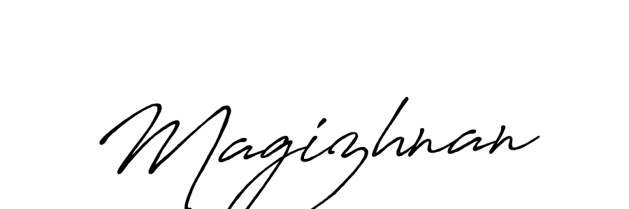 if you are searching for the best signature style for your name Magizhnan. so please give up your signature search. here we have designed multiple signature styles  using Antro_Vectra_Bolder. Magizhnan signature style 7 images and pictures png
