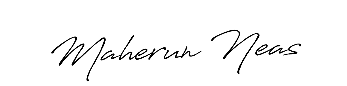 Make a beautiful signature design for name Maherun Neas. With this signature (Antro_Vectra_Bolder) style, you can create a handwritten signature for free. Maherun Neas signature style 7 images and pictures png