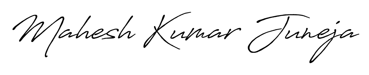 Designed for modern professionals: Mahesh Kumar Juneja name signature crafted with Antro_Vectra_Bolder script. Ready for digital PDF workflows. Mahesh Kumar Juneja signature style 7 images and pictures png