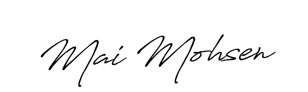 How to make Mai Mohsen name signature. Use Antro_Vectra_Bolder style for creating short signs online. This is the latest handwritten sign. Mai Mohsen signature style 7 images and pictures png