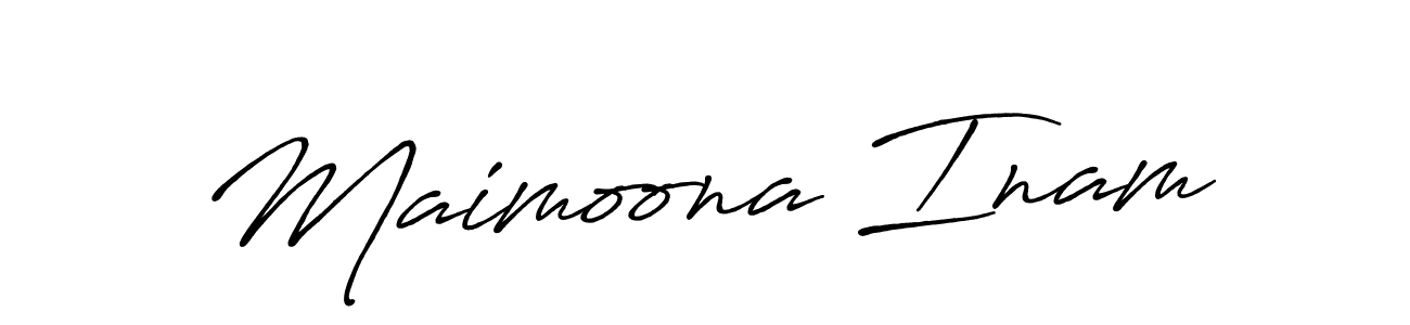 Use a signature maker to create a handwritten signature online. With this signature software, you can design (Antro_Vectra_Bolder) your own signature for name Maimoona Inam. Maimoona Inam signature style 7 images and pictures png