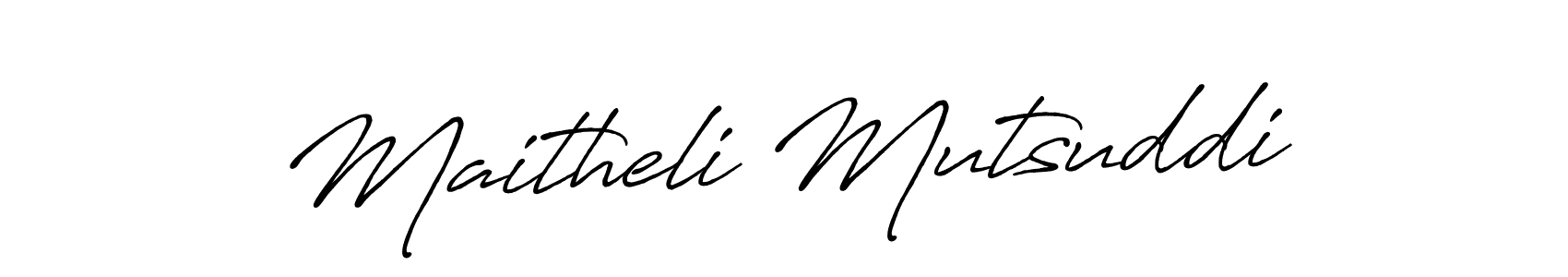 How to make Maitheli Mutsuddi name signature. Use Antro_Vectra_Bolder style for creating short signs online. This is the latest handwritten sign. Maitheli Mutsuddi signature style 7 images and pictures png