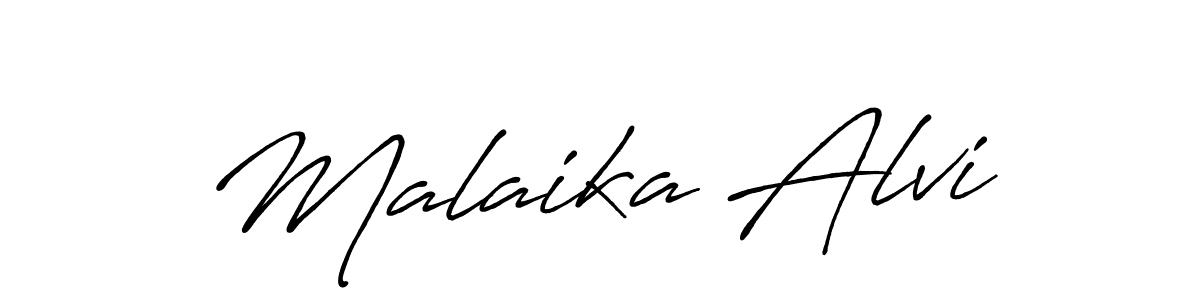 Design your own signature with our free online signature maker. With this signature software, you can create a handwritten (Antro_Vectra_Bolder) signature for name Malaika Alvi. Malaika Alvi signature style 7 images and pictures png