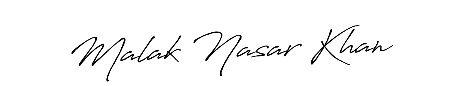 Make a beautiful signature design for name Malak Nasar Khan. With this signature (Antro_Vectra_Bolder) style, you can create a handwritten signature for free. Malak Nasar Khan signature style 7 images and pictures png