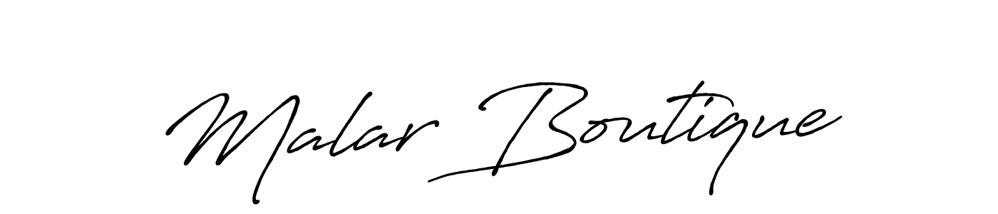 Use a signature maker to create a handwritten signature online. With this signature software, you can design (Antro_Vectra_Bolder) your own signature for name Malar Boutique. Malar Boutique signature style 7 images and pictures png
