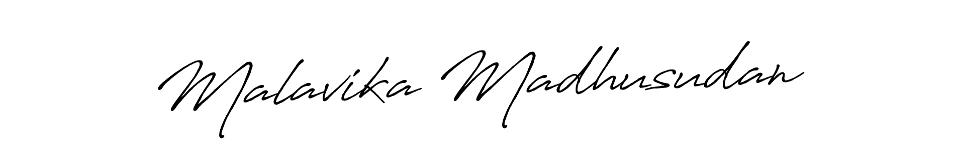 Make a beautiful signature design for name Malavika Madhusudan. With this signature (Antro_Vectra_Bolder) style, you can create a handwritten signature for free. Malavika Madhusudan signature style 7 images and pictures png