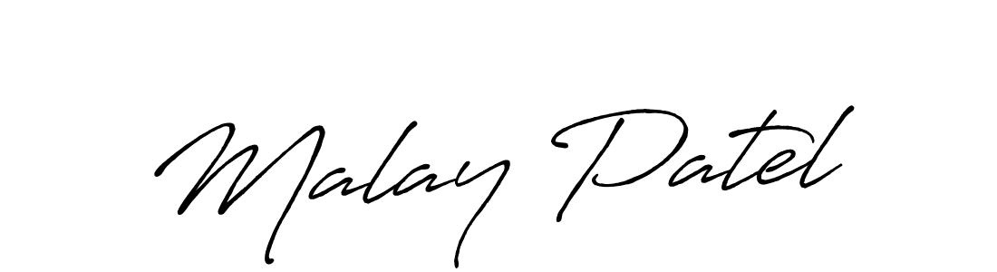Make a beautiful signature design for name Malay Patel. With this signature (Antro_Vectra_Bolder) style, you can create a handwritten signature for free. Malay Patel signature style 7 images and pictures png