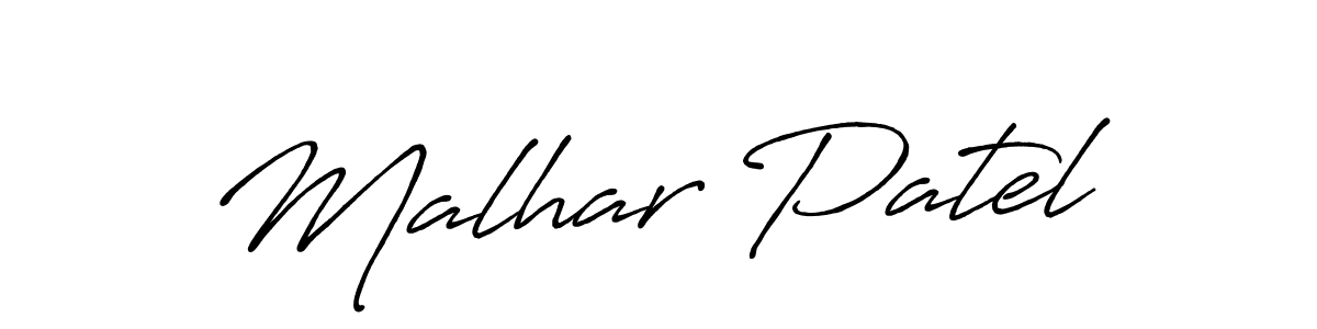 Design your own signature with our free online signature maker. With this signature software, you can create a handwritten (Antro_Vectra_Bolder) signature for name Malhar Patel. Malhar Patel signature style 7 images and pictures png