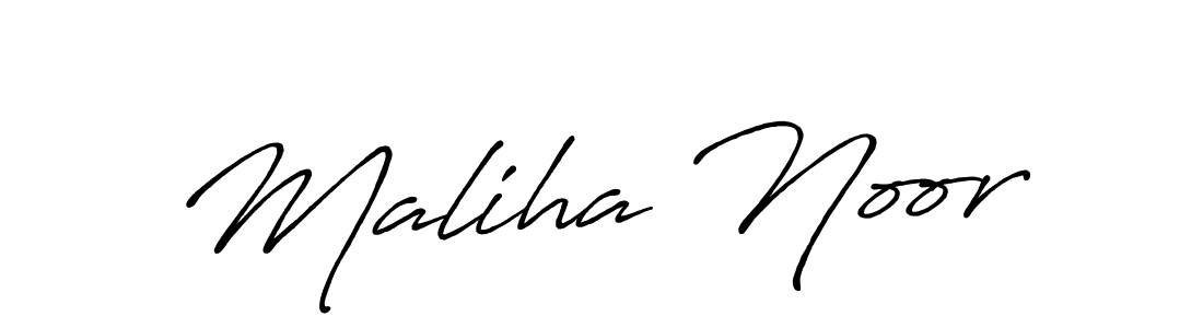 Use a signature maker to create a handwritten signature online. With this signature software, you can design (Antro_Vectra_Bolder) your own signature for name Maliha Noor. Maliha Noor signature style 7 images and pictures png