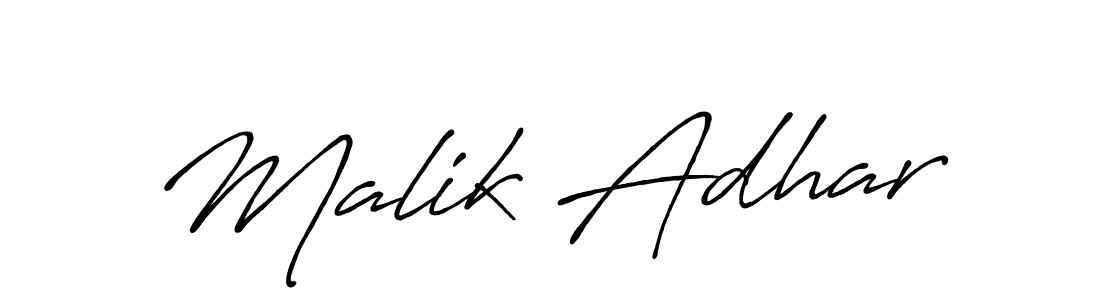 How to make Malik Adhar name signature. Use Antro_Vectra_Bolder style for creating short signs online. This is the latest handwritten sign. Malik Adhar signature style 7 images and pictures png