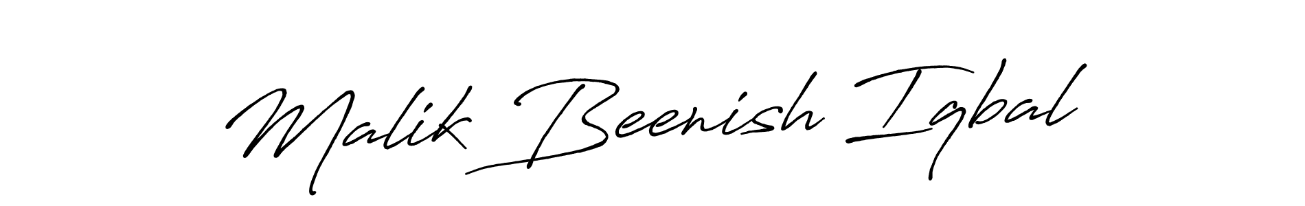 Use a signature maker to create a handwritten signature online. With this signature software, you can design (Antro_Vectra_Bolder) your own signature for name Malik Beenish Iqbal. Malik Beenish Iqbal signature style 7 images and pictures png