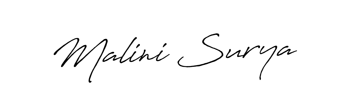 if you are searching for the best signature style for your name Malini Surya. so please give up your signature search. here we have designed multiple signature styles  using Antro_Vectra_Bolder. Malini Surya signature style 7 images and pictures png