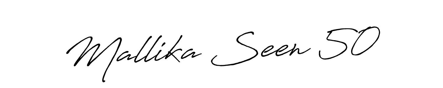 How to make Mallika Seen 50 name signature. Use Antro_Vectra_Bolder style for creating short signs online. This is the latest handwritten sign. Mallika Seen 50 signature style 7 images and pictures png