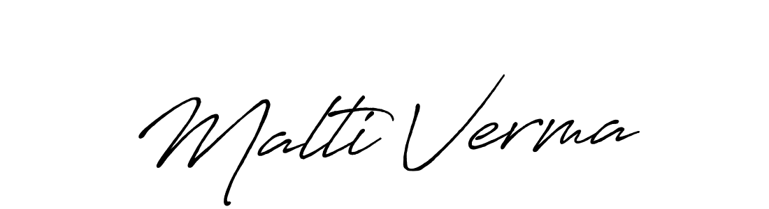 How to make Malti Verma name signature. Use Antro_Vectra_Bolder style for creating short signs online. This is the latest handwritten sign. Malti Verma signature style 7 images and pictures png