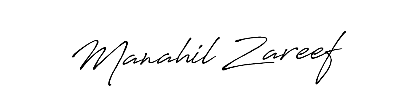 Create a beautiful signature design for name Manahil Zareef. With this signature (Antro_Vectra_Bolder) fonts, you can make a handwritten signature for free. Manahil Zareef signature style 7 images and pictures png