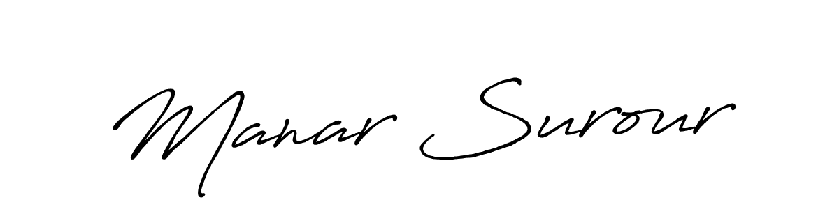 The best way (Antro_Vectra_Bolder) to make a short signature is to pick only two or three words in your name. The name Manar Surour include a total of six letters. For converting this name. Manar Surour signature style 7 images and pictures png