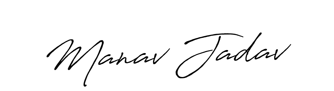 Use a signature maker to create a handwritten signature online. With this signature software, you can design (Antro_Vectra_Bolder) your own signature for name Manav Jadav. Manav Jadav signature style 7 images and pictures png