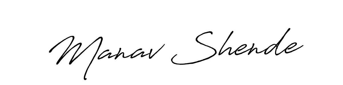 How to make Manav Shende name signature. Use Antro_Vectra_Bolder style for creating short signs online. This is the latest handwritten sign. Manav Shende signature style 7 images and pictures png