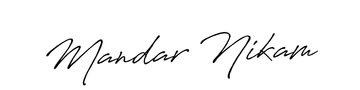 The best way (Antro_Vectra_Bolder) to make a short signature is to pick only two or three words in your name. The name Mandar Nikam include a total of six letters. For converting this name. Mandar Nikam signature style 7 images and pictures png