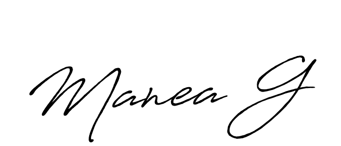 The best way (Antro_Vectra_Bolder) to make a short signature is to pick only two or three words in your name. The name Manea G include a total of six letters. For converting this name. Manea G signature style 7 images and pictures png
