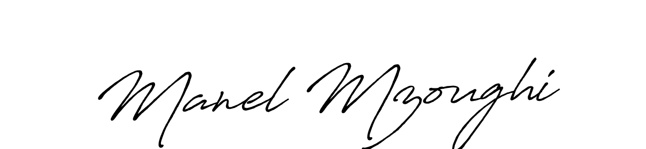 Make a beautiful signature design for name Manel Mzoughi. With this signature (Antro_Vectra_Bolder) style, you can create a handwritten signature for free. Manel Mzoughi signature style 7 images and pictures png