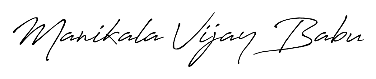 A sleek calligraphic signature for name Manikala Vijay Babu utilizing Antro_Vectra_Bolder styling. Great for adding personal signatures to photos and art. Manikala Vijay Babu signature style 7 images and pictures png