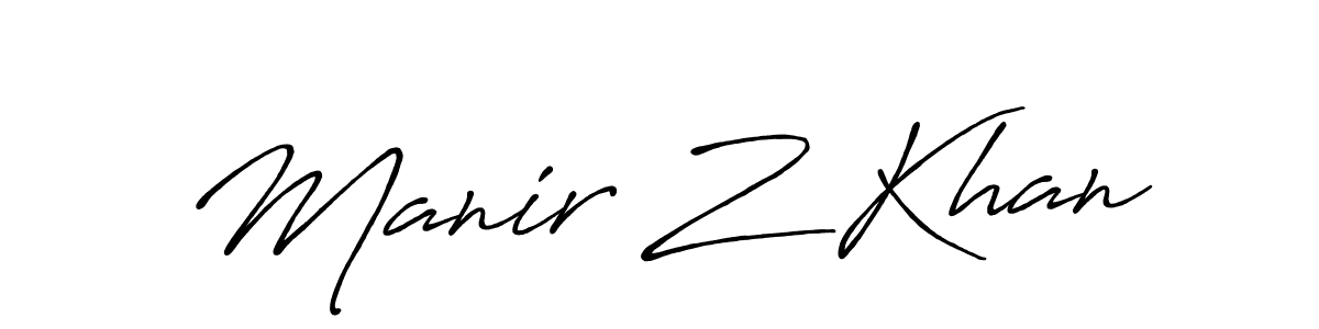 Make a beautiful signature design for name Manir Z Khan. With this signature (Antro_Vectra_Bolder) style, you can create a handwritten signature for free. Manir Z Khan signature style 7 images and pictures png