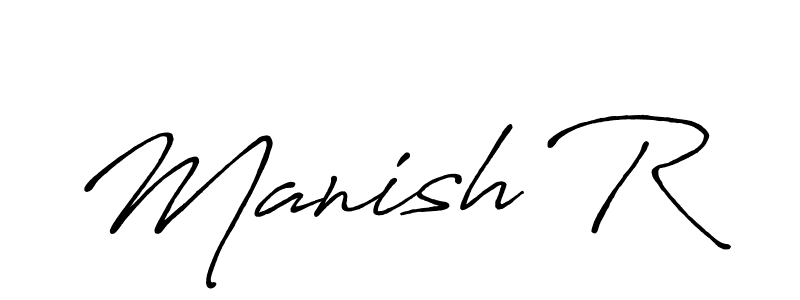 How to make Manish R name signature. Use Antro_Vectra_Bolder style for creating short signs online. This is the latest handwritten sign. Manish R signature style 7 images and pictures png