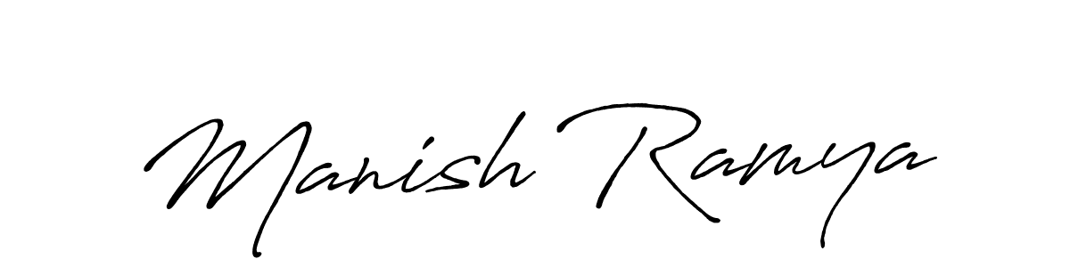 Use a signature maker to create a handwritten signature online. With this signature software, you can design (Antro_Vectra_Bolder) your own signature for name Manish Ramya. Manish Ramya signature style 7 images and pictures png