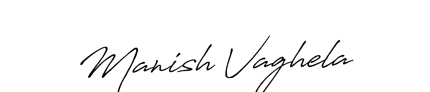 How to make Manish Vaghela name signature. Use Antro_Vectra_Bolder style for creating short signs online. This is the latest handwritten sign. Manish Vaghela signature style 7 images and pictures png