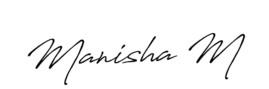 The best way (Antro_Vectra_Bolder) to make a short signature is to pick only two or three words in your name. The name Manisha M include a total of six letters. For converting this name. Manisha M signature style 7 images and pictures png