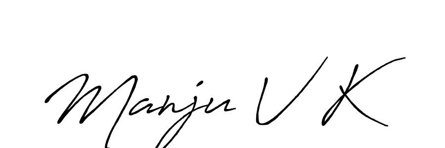 How to make Manju V K name signature. Use Antro_Vectra_Bolder style for creating short signs online. This is the latest handwritten sign. Manju V K signature style 7 images and pictures png