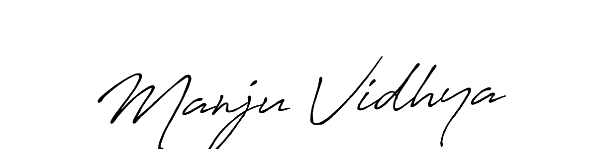 How to make Manju Vidhya name signature. Use Antro_Vectra_Bolder style for creating short signs online. This is the latest handwritten sign. Manju Vidhya signature style 7 images and pictures png