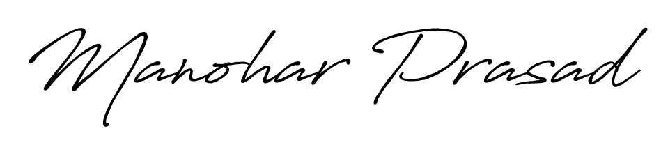 Try this chic Manohar Prasad handwritten sign style. Using Antro_Vectra_Bolder font elements, it gives your name a sleek, memorable identity. Manohar Prasad signature style 7 images and pictures png