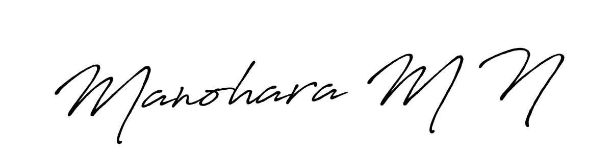 How to make Manohara M N name signature. Use Antro_Vectra_Bolder style for creating short signs online. This is the latest handwritten sign. Manohara M N signature style 7 images and pictures png