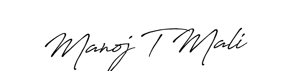 The best way (Antro_Vectra_Bolder) to make a short signature is to pick only two or three words in your name. The name Manoj T Mali include a total of six letters. For converting this name. Manoj T Mali signature style 7 images and pictures png