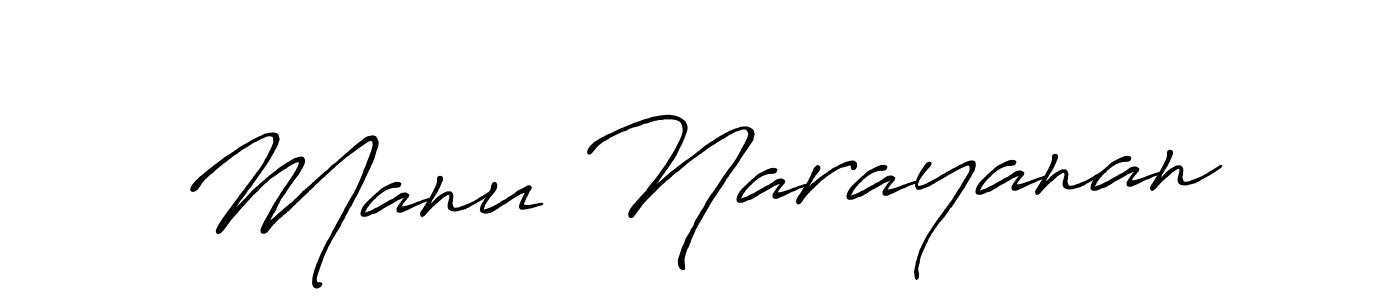 Make a beautiful signature design for name Manu Narayanan. With this signature (Antro_Vectra_Bolder) style, you can create a handwritten signature for free. Manu Narayanan signature style 7 images and pictures png